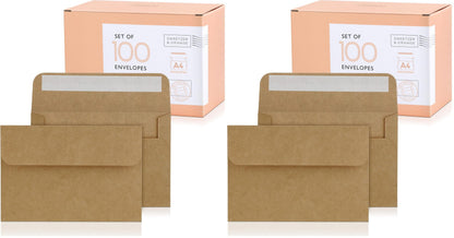 Sweetzer & Orange A4 Brown Self Seal Envelopes, 100 Pack, 4x6 Inches (4.25 x 6.25 in.), Kraft 150gsm, Blank Envelopes for Invitations, Wedding, and Mailing