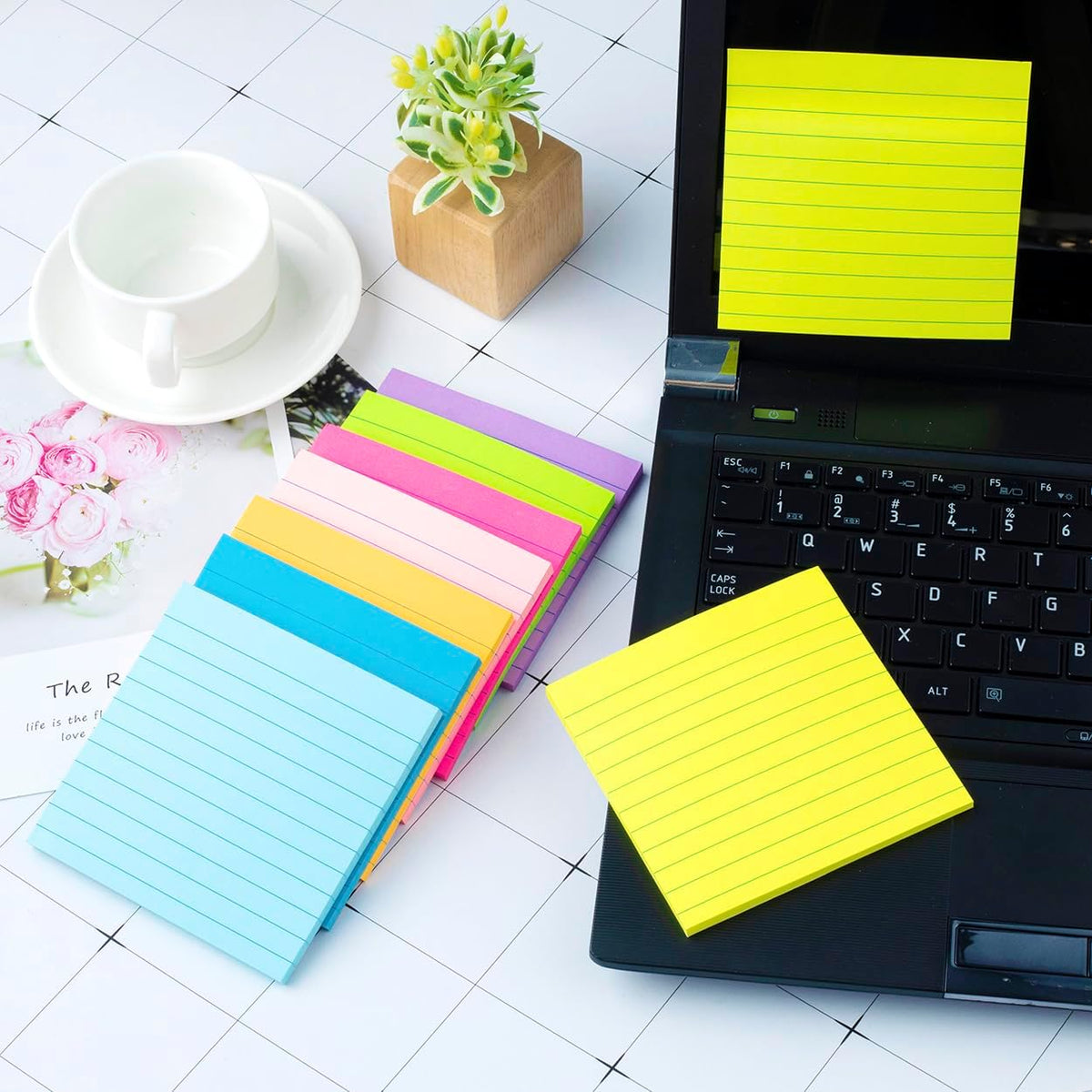 (8 Pack) Lined Sticky Notes 4x4 Bright Stickies