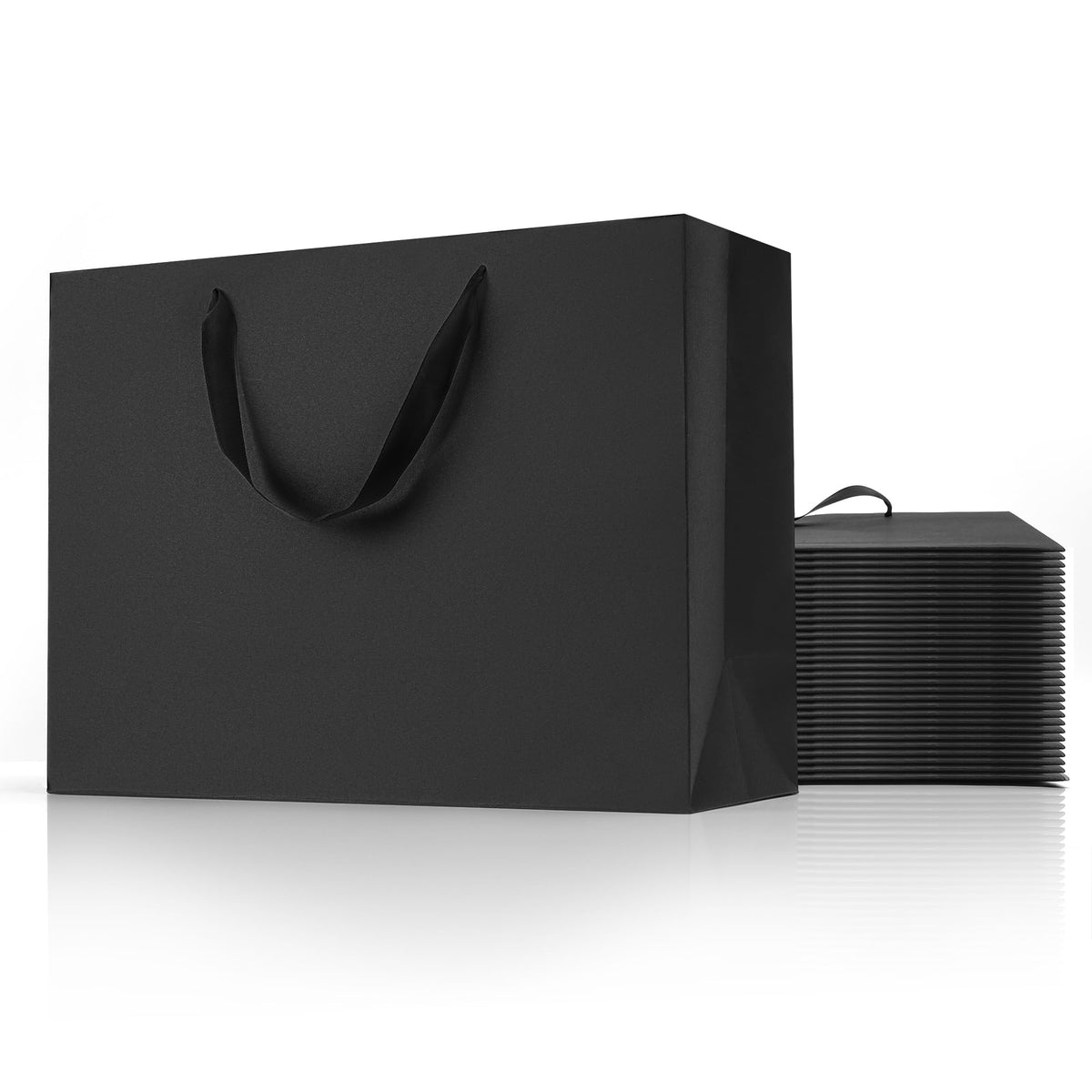MOXARYSU Large Black Gift Bags: 12.5x4.5x11 Inch 48pcs Kraft Paper Bags Bulk For Party Shopping Birthday Wedding (L,48)