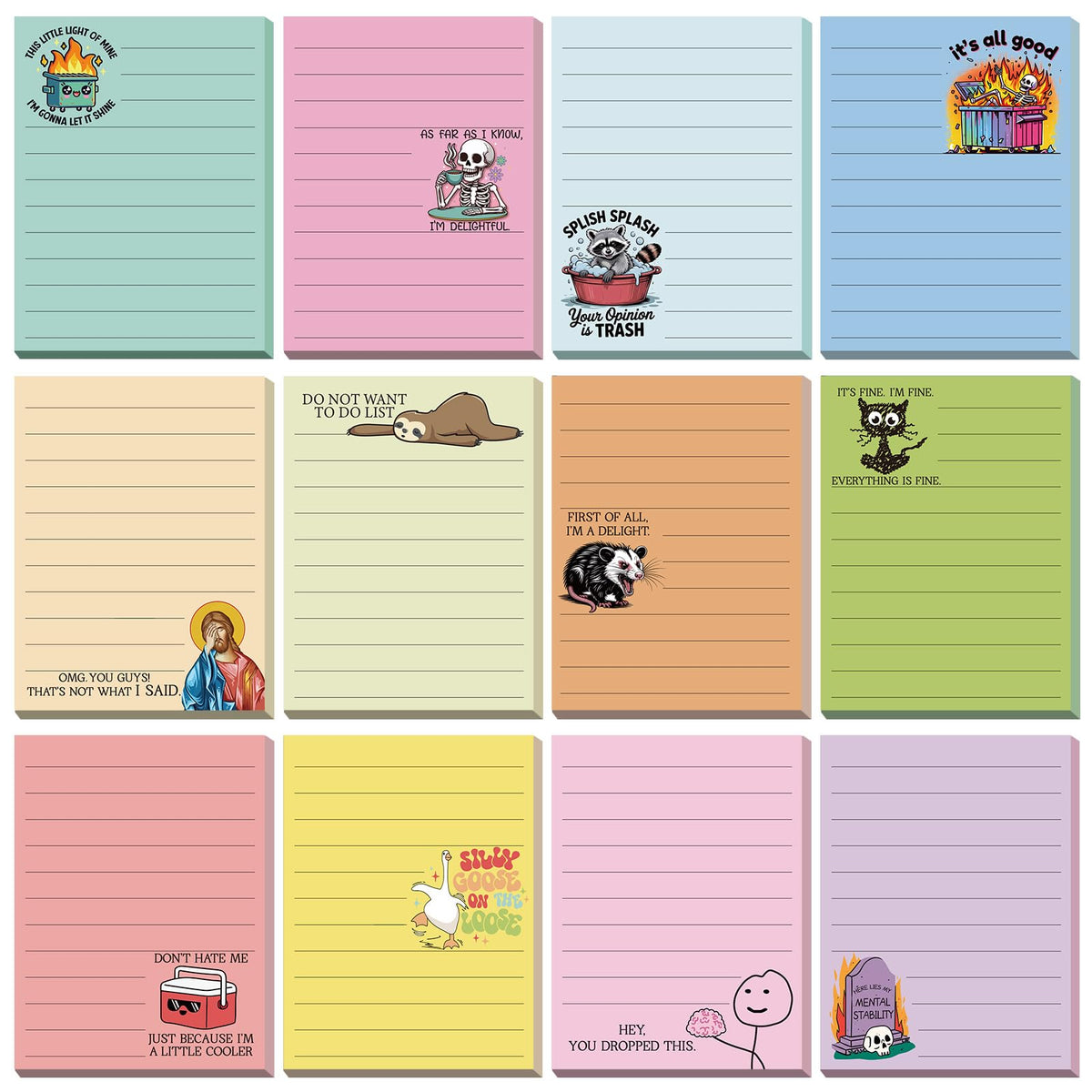 12 Pcs Funny Sticky Notes for Work, 4x3 Inches