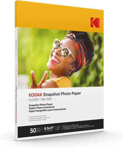 KODAK Photo Paper Gloss 8.5 X 11 SNAPSHOT 50 count, 48lb-180 g/m 2-8.5MIL (41301)
