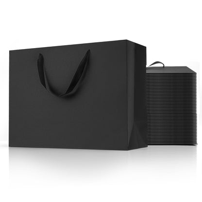 MOXARYSU Large Black Gift Bags: 12.5x4.5x11 Inch 48pcs Kraft Paper Bags Bulk For Party Shopping Birthday Wedding (L,48)