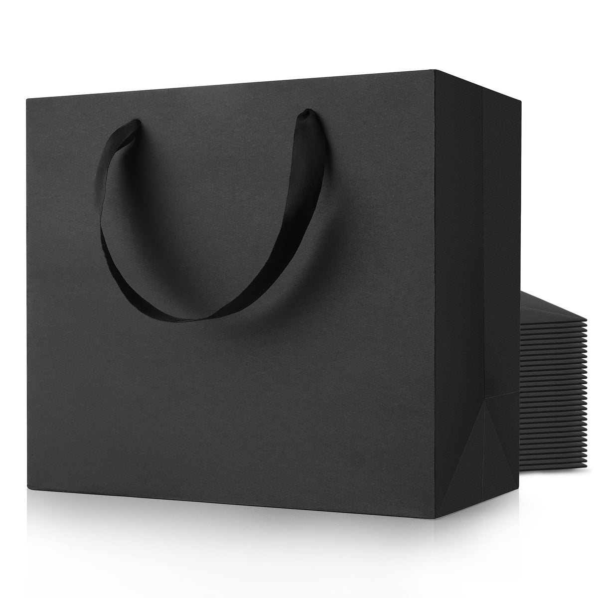 MOXARYSU Large Black Gift Bags: 12.5x4.5x11 Inch 48pcs Kraft Paper Bags Bulk For Party Shopping Birthday Wedding (L,48)