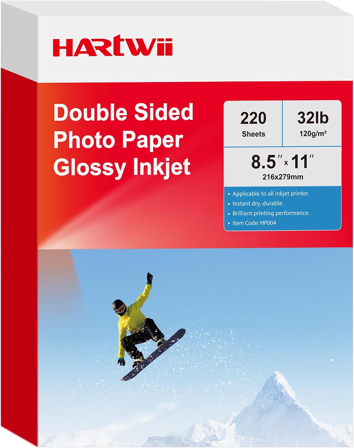 220 Pack Double Sided Photo Paper Glossy Inkjet 8.5x11 32lb 120gsm A4 Letter Size for All Dye Ink Printers for Custom Chip Bag Party Favors, Brochure Paper, Flyers Paper