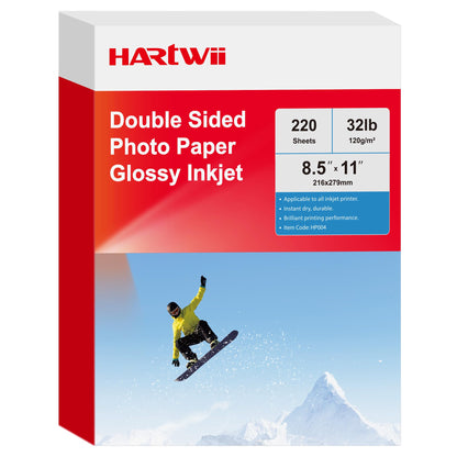 220 Pack Double Sided Photo Paper Glossy Inkjet 8.5x11 32lb 120gsm A4 Letter Size for All Dye Ink Printers for Custom Chip Bag Party Favors, Brochure Paper, Flyers Paper
