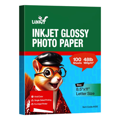 Uinkit Inkjet Glossy Photo Paper 48lb,8.5 x 11" 100 Sheets