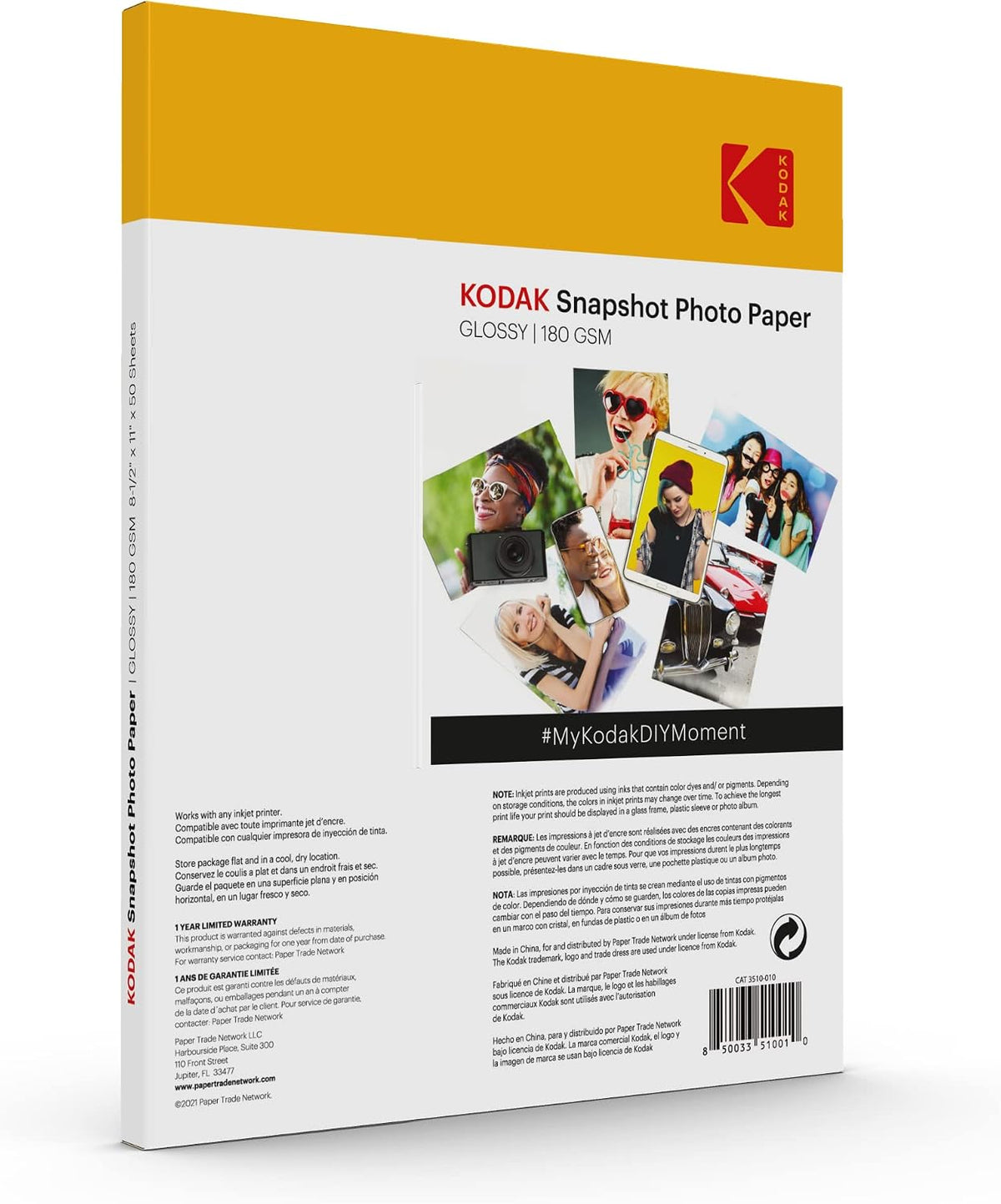 KODAK Photo Paper Gloss 8.5 X 11 SNAPSHOT 50 count, 48lb-180 g/m 2-8.5MIL (41301)