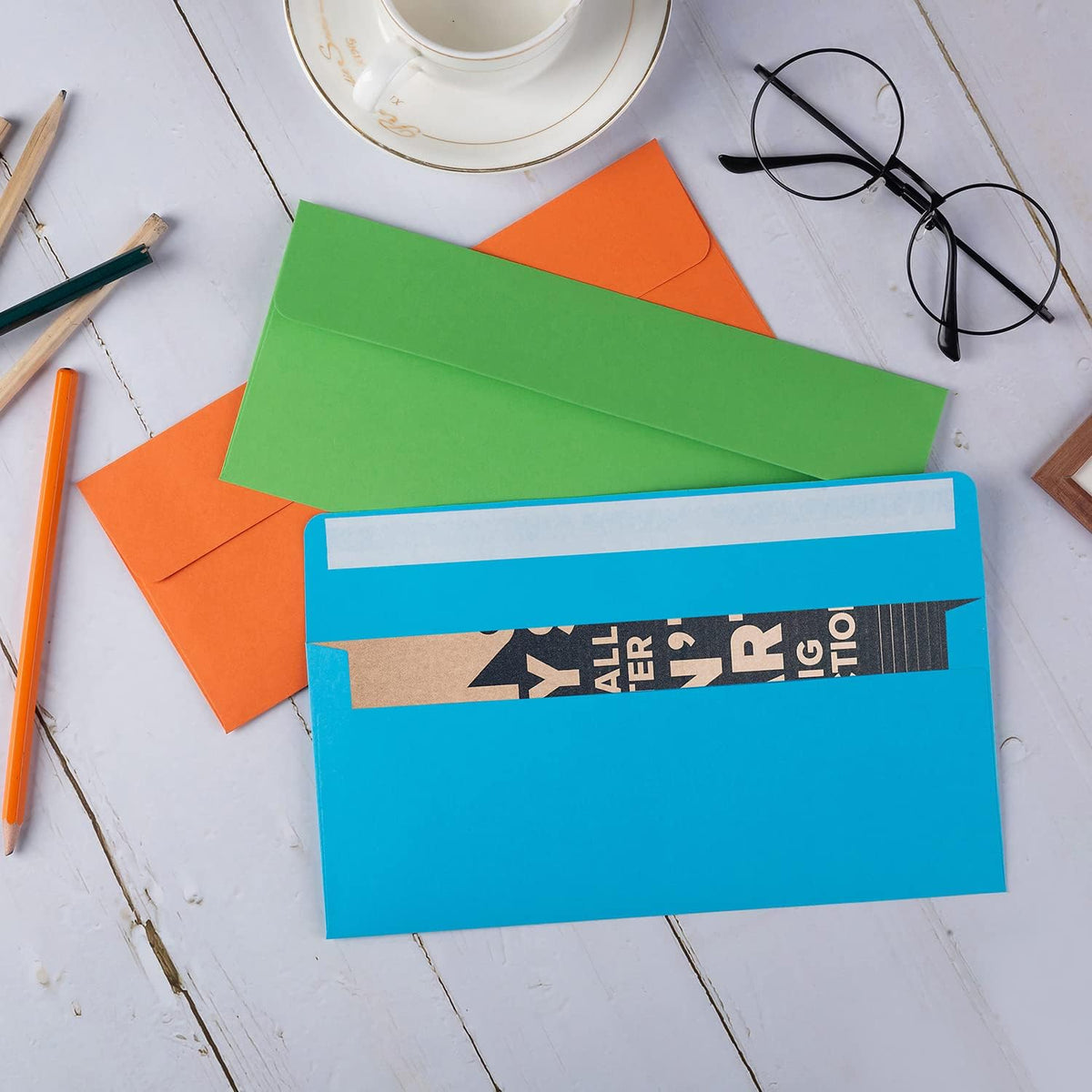 50 Pack Colorful #10 Business Envelopes Self Seal Letter Envelope