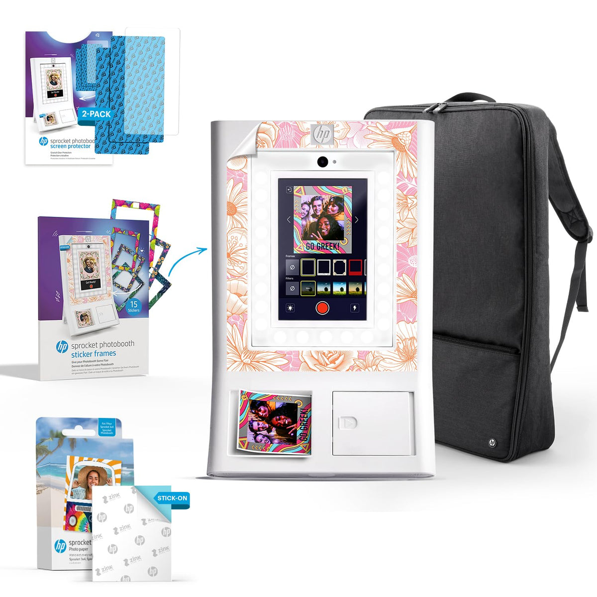 HP Sprocket Photo Booth Machine Instant Color Photo Printer (Pink) Paper Bundle + Zink 3.5 x 4.25” Zink Sticky-Backed Photo Paper (510 Sheets)
