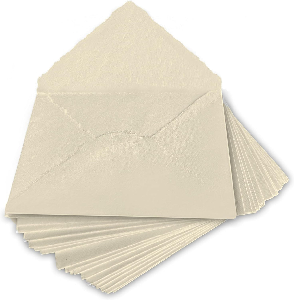 Wanderings Handmade Cream/Ivory Deckle Edge Envelope - Medium Size 5.25" x 7.25" Package of 25 - for Save the Dates, Wedding Invitations, Calligraphy, Letterpress - 150 GSM