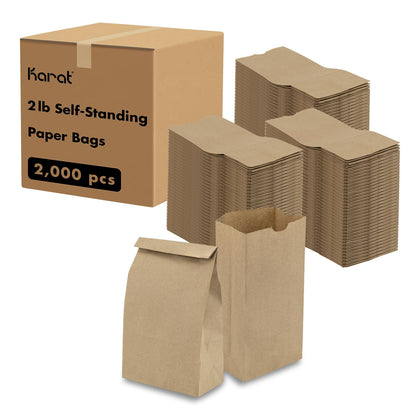 Karat 4lb Paper Lunch Bags - Kraft, 2,000 Count - Versatile Paper Bags for Small Business, Snacks, Popcorns or Party Favor - Sturdy, Self-Standing, Reusable