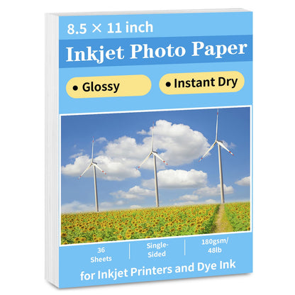 Reastar Glossy Photo Paper 8.5 × 11, 36 Sheets Inkjet Photo Printer Paper