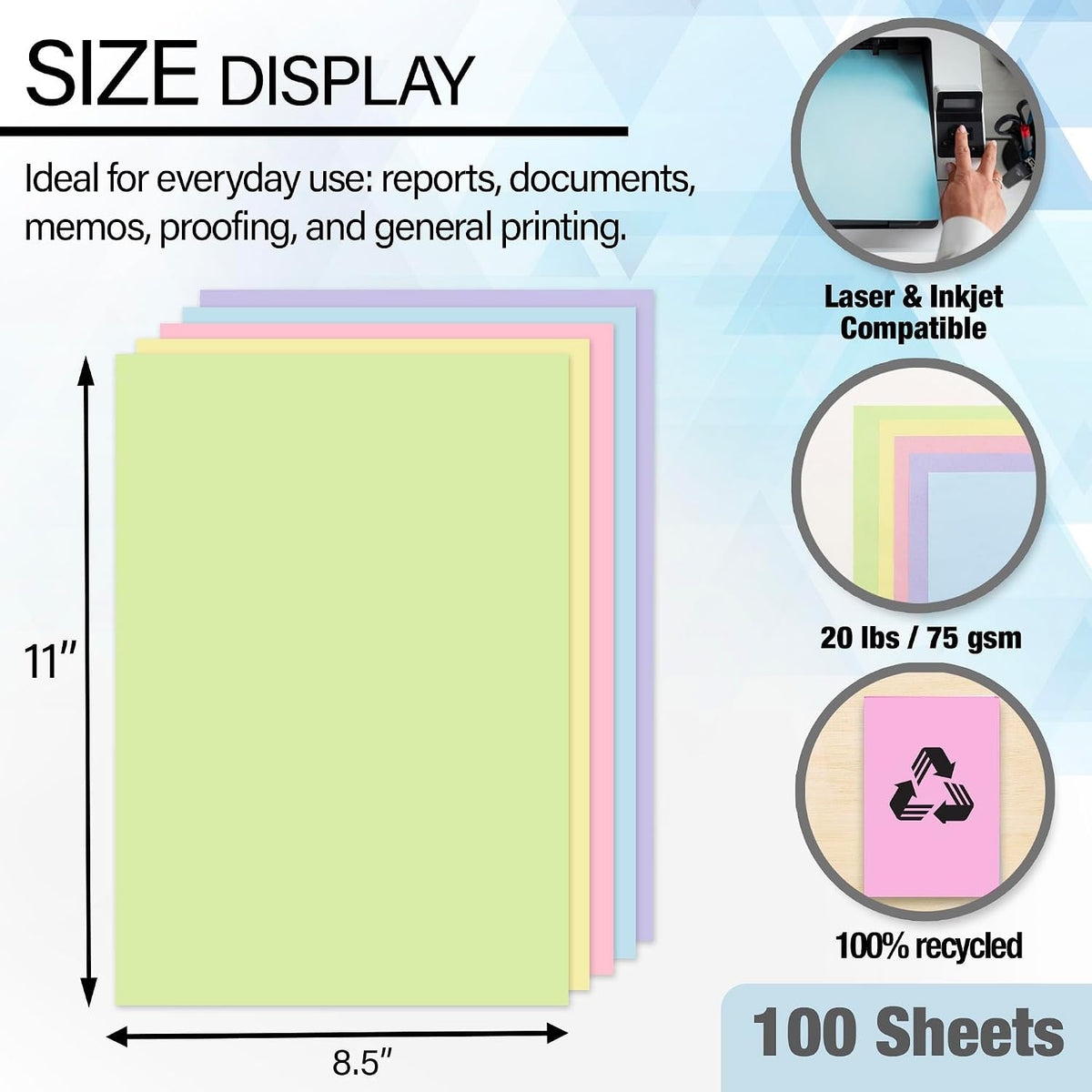 BAZIC Products Pastel Multipurpose Paper, 8.5 x 11 in, 100 Sheets