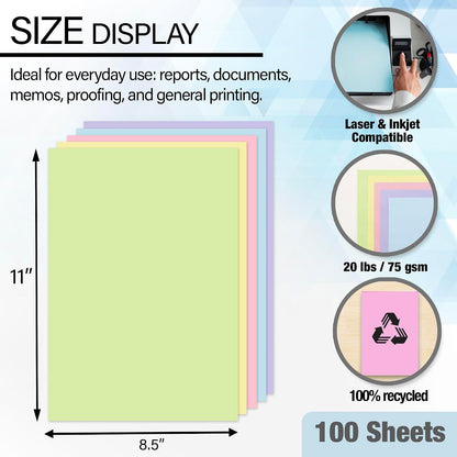 BAZIC Products Pastel Multipurpose Paper, 8.5 x 11 in, 100 Sheets