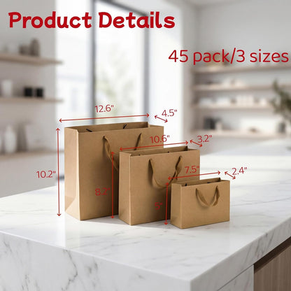 Lyellfe 45 Pieces Brown Gift Bags, Heavy Duty Kraft Paper Bags with Handle