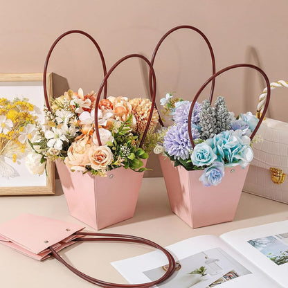 Gilprop 30 Packs Bouquet Bag Kraft Paper Flower Gift Bags with Handle Bouquet Bag Box with Waterproof Lining for Birthday Wedding Party Favors (13.4 x 4.9 x 4.7 x 3.2 Inch,Pink)