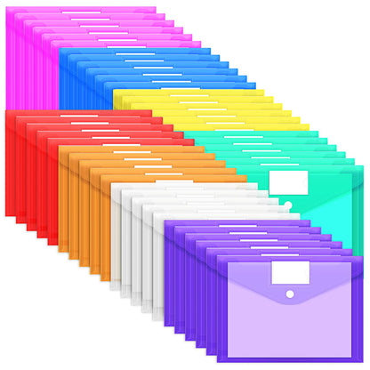 EOOUT 30 Pack 10 Color Plastic Envelopes Poly Envelopes, Hook & Loop Closure File Folders Clear Document Folders File Envelopes with Label Pocket A4 Size