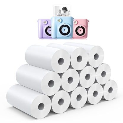 12 Rolls Instant Print Camera for Kids Refill Print Paper - Hikkon Thermal Print Paper Rolls Photo Print HD Printing for Most Kids Instant Camera - Paper Only(White-12)
