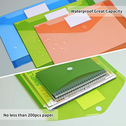 EOOUT 30 Pack 10 Color Plastic Envelopes Poly Envelopes, Hook & Loop Closure File Folders Clear Document Folders File Envelopes with Label Pocket A4 Size