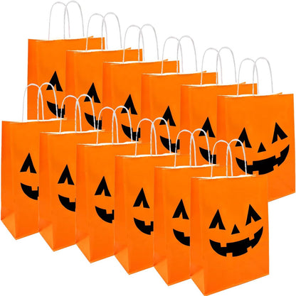 36 Pieces Halloween Pumpkin Gift Bags Trick or Treat Kraft Paper Candy Goodie Bags with Handle for Halloween Party Favors Supplies