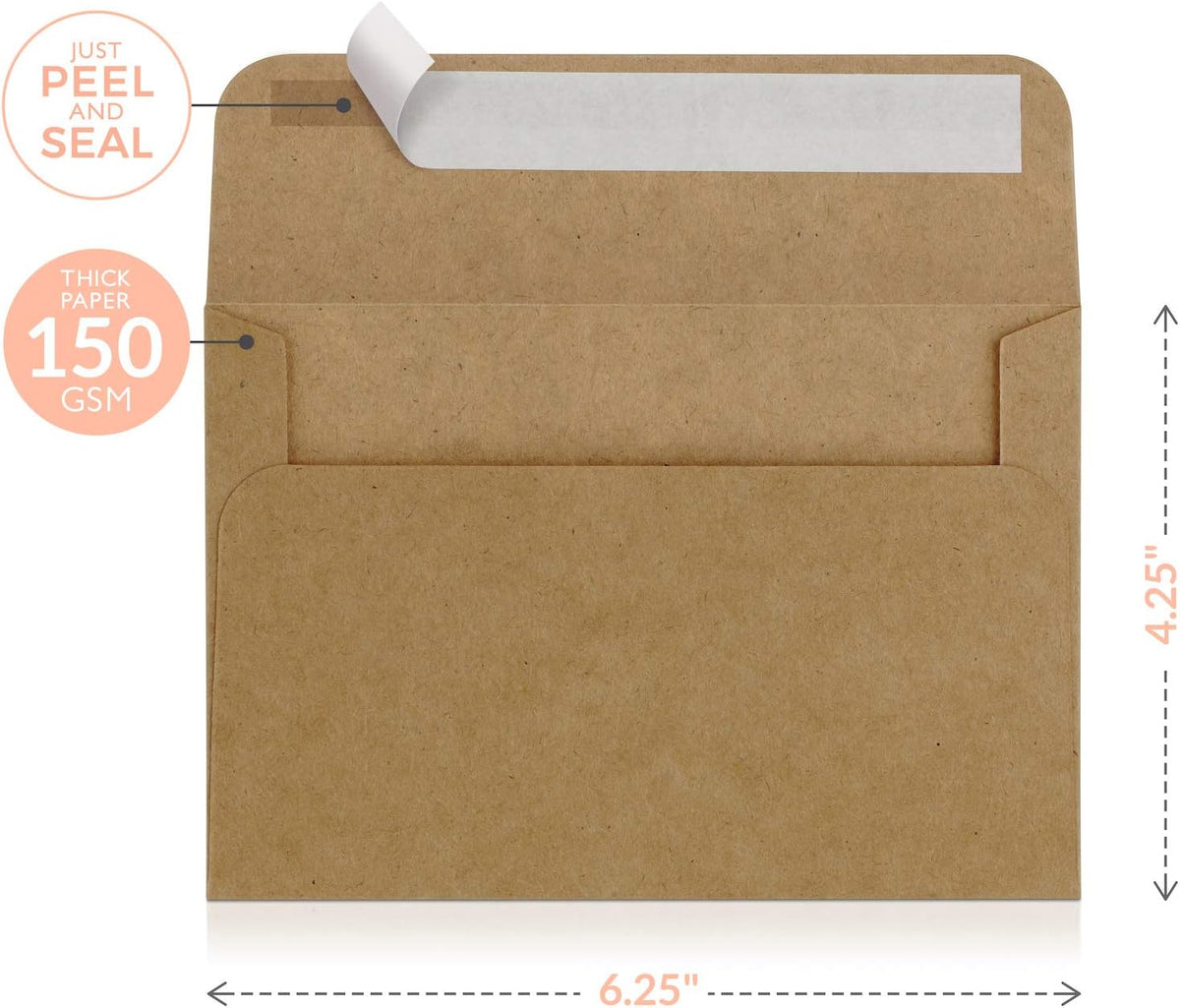 Sweetzer & Orange A4 Brown Self Seal Envelopes, 100 Pack, 4x6 Inches (4.25 x 6.25 in.), Kraft 150gsm, Blank Envelopes for Invitations, Wedding, and Mailing
