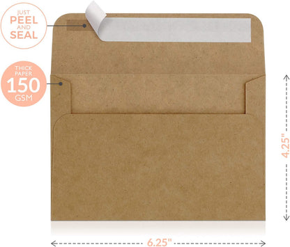 Sweetzer & Orange A4 Brown Self Seal Envelopes, 100 Pack, 4x6 Inches (4.25 x 6.25 in.), Kraft 150gsm, Blank Envelopes for Invitations, Wedding, and Mailing