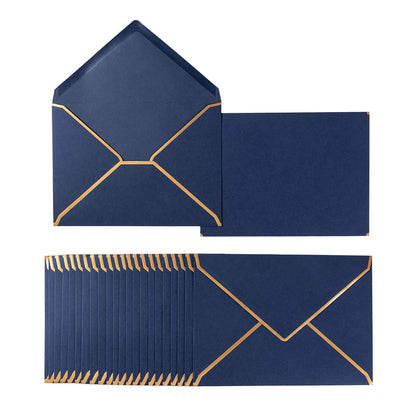 50 Pack A4 Envelopes Navy Blue 4x6 with Gold Border, 4.25x6.25