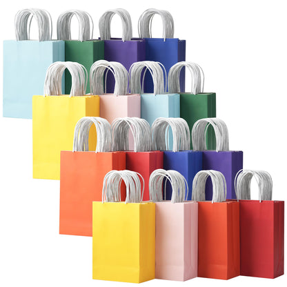 32 Pack Paper Gift Bags with Handles, 5.8"×3.2"×8.25" Party Favor Bags, Gift Bags, Small Gift Bags with Handles, Party Bags, Small Goodie Bags Bulk for Birthday, Crafts, Wedding, Party Supplies (8 Colors)
