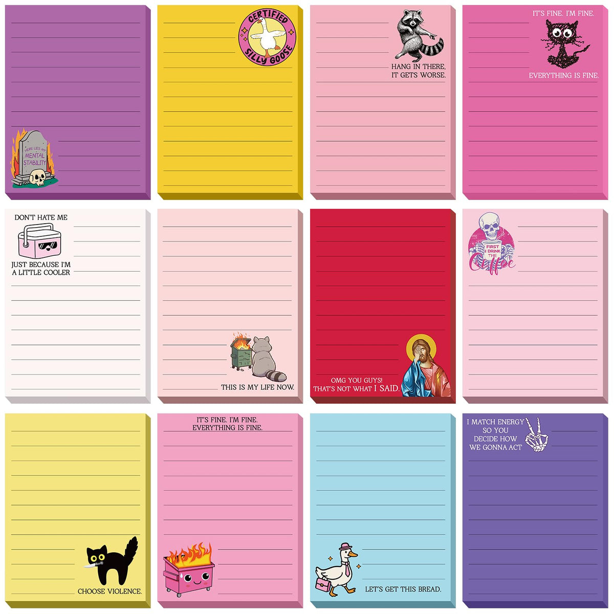 12 Pcs Funny Sticky Notes for Work, 4x3 Inches