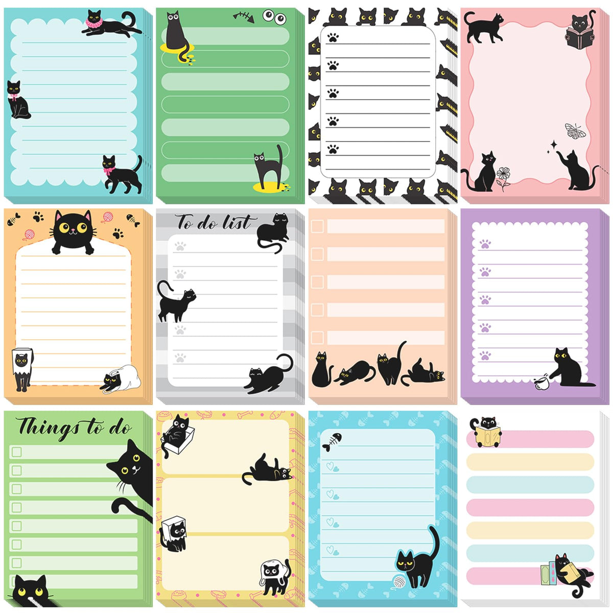 Chiisong 12 Pcs Cats Sticky Notes Cute Cat Gift