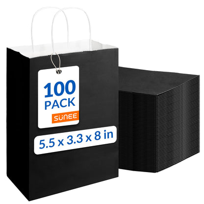SUNEE Gift Bags with Handles 5.5x3.3x8, 100 Pcs Small Paper Gift Bags Bulk, 6 Pastel Color for Wedding, Birthday, Party Supplies and Celebrations