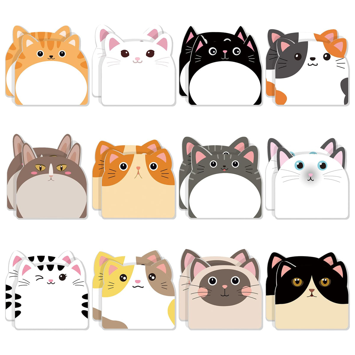Yinder 24 Pads Cute Cat Sticky Notes Kawaii Animal Sticky Notes Pads Bulk