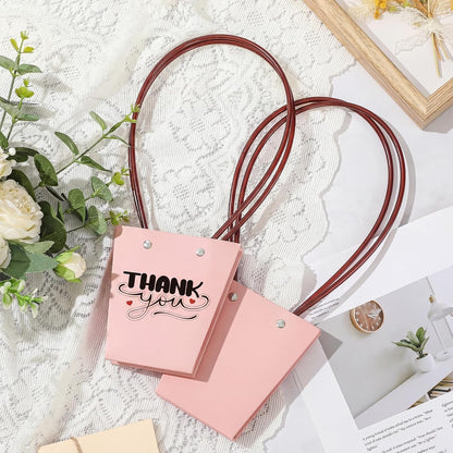 Gilprop 30 Packs Bouquet Bag Kraft Paper Flower Gift Bags with Handle Bouquet Bag Box with Waterproof Lining for Birthday Wedding Party Favors (13.4 x 4.9 x 4.7 x 3.2 Inch,Pink)