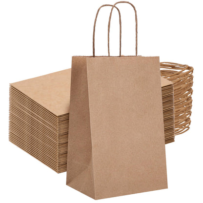OUTUXED 150pcs Brown Paper Bags, 8x4x10 Kraft Paper Gift Bags with Handles