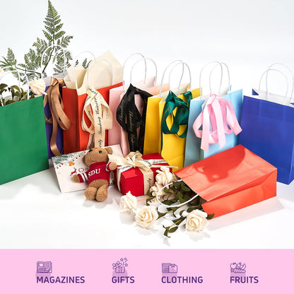 32 Pack Paper Gift Bags with Handles, 5.8"×3.2"×8.25" Party Favor Bags, Gift Bags, Small Gift Bags with Handles, Party Bags, Small Goodie Bags Bulk for Birthday, Crafts, Wedding, Party Supplies (8 Colors)
