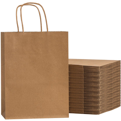 RACETOP 100 Pack Brown Kraft Gift Paper Bags with Handles 8x4.5x10.8 in