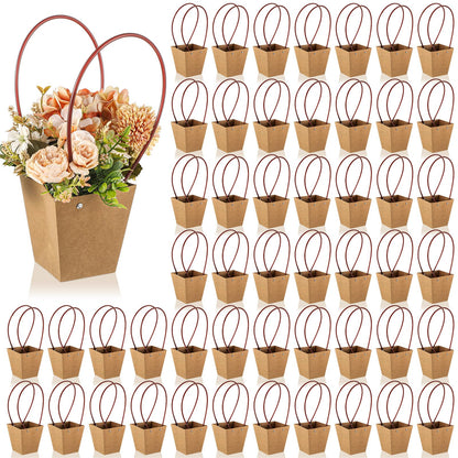 Gilprop 30 Packs Bouquet Bag Kraft Paper Flower Gift Bags with Handle Bouquet Bag Box with Waterproof Lining for Birthday Wedding Party Favors (13.4 x 4.9 x 4.7 x 3.2 Inch,Pink)