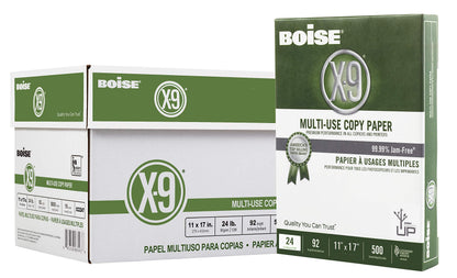 Boise X-9 Multi-Use Printer & Copy Paper, 5 Reams, White, Ledger (11in x 17in), 2500 Sheets Per Case, 20 Lb, 92 Brightness