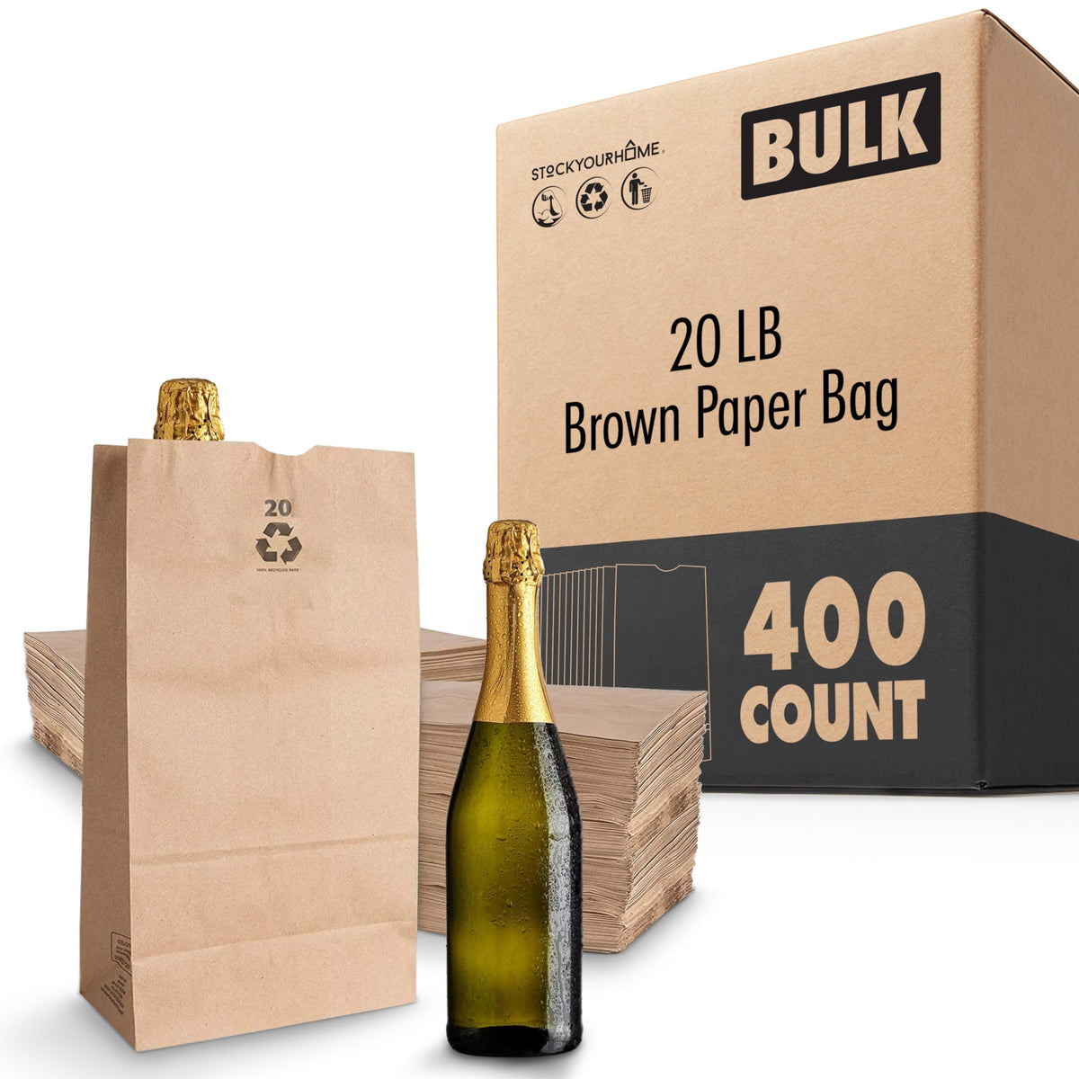 Stock Your Home 20 Lb Kraft Big Brown Paper Bags (100 Count) - Bulk Disposable Liquor Bottle Sacks, Extra Large Size Blank Bag, Good for Big Lunch, Grocery Food Shopping, and Arts & Crafts Projects