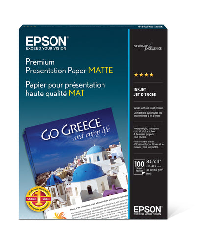 Epson Premium Presentation Paper MATTE (8.5x11 Inches, Double-sided, 50 Sheets) (S041568),Bright White