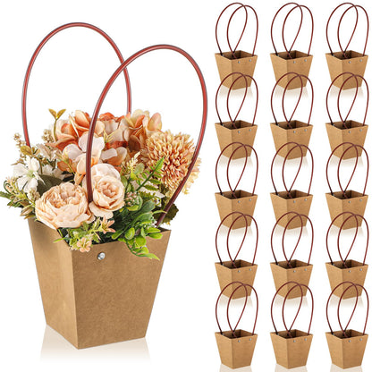 Gilprop 30 Packs Bouquet Bag Kraft Paper Flower Gift Bags with Handle Bouquet Bag Box with Waterproof Lining for Birthday Wedding Party Favors (13.4 x 4.9 x 4.7 x 3.2 Inch,Pink)