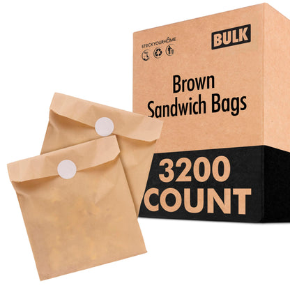Paper Sandwich Bags Kraft Brown (200 Pack), Food Grade Unbleached Kraft Paper for Bakery, Cookies, Treats, Snacks, Sandwiches