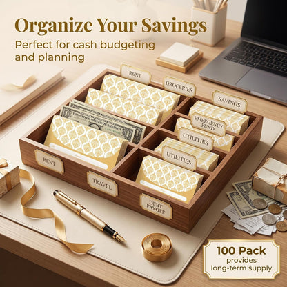 XXINMOH 100 Pack Gold Money Envelopes for Cash Gifts (7x3 Inch), Fancy Decorative Design Money Holder for Christmas, Birthday, Graduations, Weddings, Small Money Saving Envelopes, Bulk Value Pack