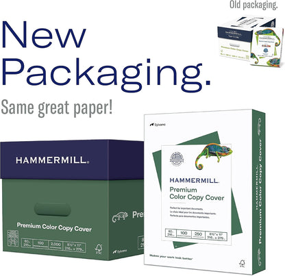 Hammermill Cardstock, Premium Color Copy, 80 lb, 8.5 x 11 - 1 Pack (250 Sheets) - 100 Bright, Made in the USA Card Stock, 120023R, White