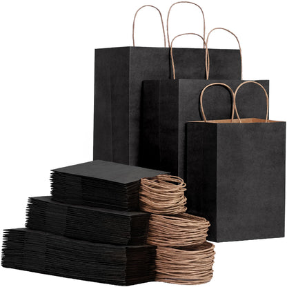 FACEBAG 90-Pack Brown Kraft Paper Bags with Handles Bulk, Assorted Sizes Gift Bags，Grocery，Retail，Party，Birthday，Shopping，Business，Goody，CraftMerchandise Take Out Sacks