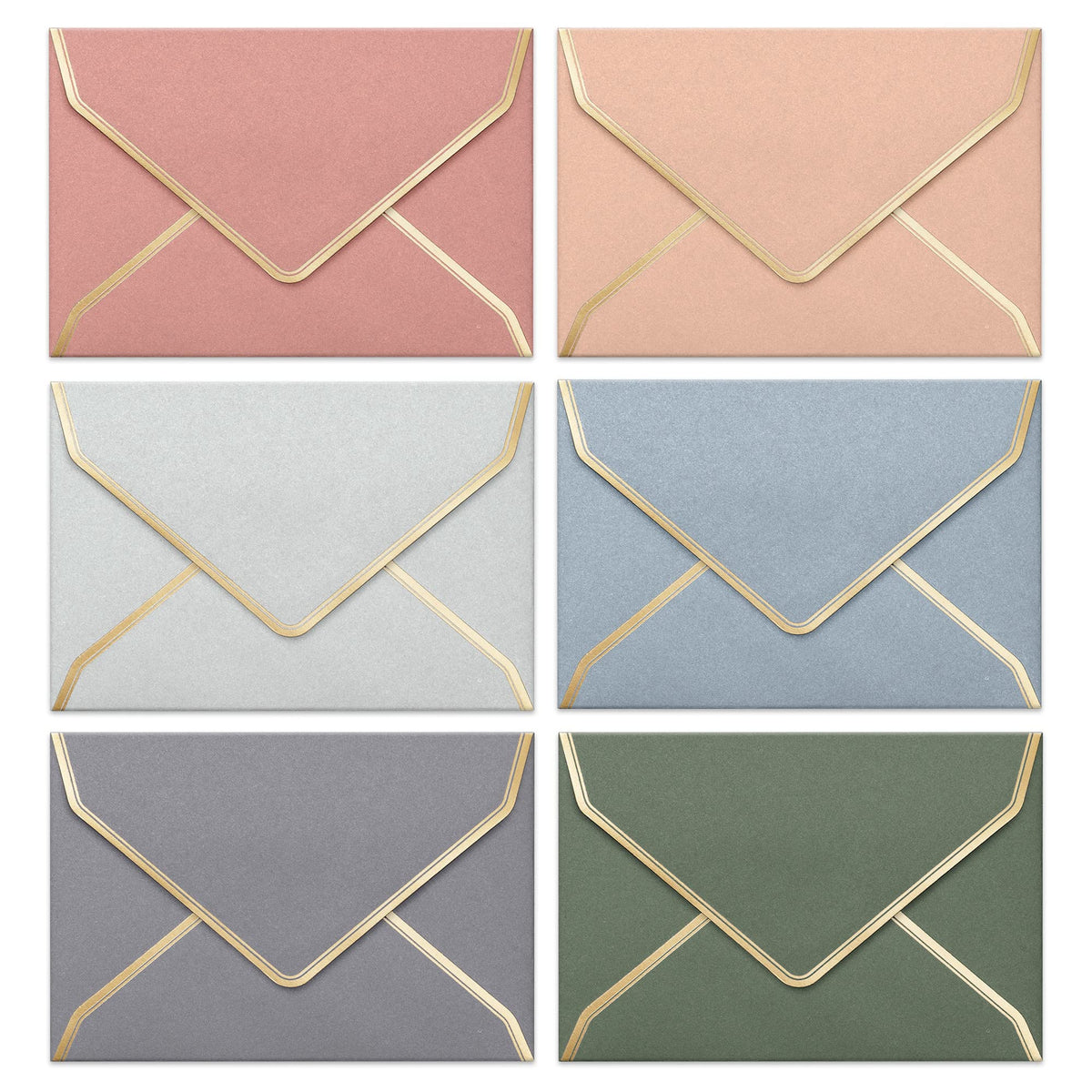 4x6 Envelopes, 30-Pack Envelopes for Invitations and RSVP Cards with Gold Foil Border Trim, 6 Morandi Colors, Square Flap, A4, 4 1/4 x 6 1/4 Inches
