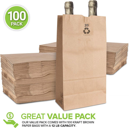 Stock Your Home 20 Lb Kraft Big Brown Paper Bags (100 Count) - Bulk Disposable Liquor Bottle Sacks, Extra Large Size Blank Bag, Good for Big Lunch, Grocery Food Shopping, and Arts & Crafts Projects