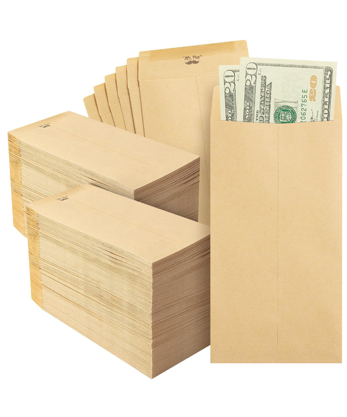 Mr. Pen- Money Envelopes for Cash, 6.5" x 3.5", 100 Pack, Kraft Paper | Self-Adhesive Bulk Cash Envelopes for Budgeting, Money and Coin Saving, Check, Budget, Small Item Organizing