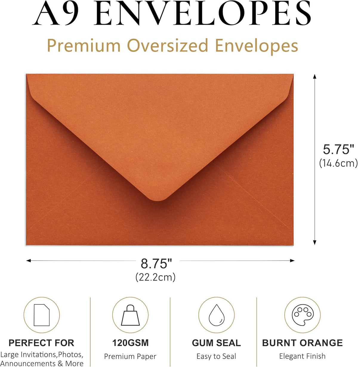 PONATIA A9 Envelopes, 5.75 x 8.75'' Burnt Orange Wedding Mailing Envelopes