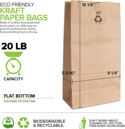 Stock Your Home 20 Lb Kraft Big Brown Paper Bags (100 Count) - Bulk Disposable Liquor Bottle Sacks, Extra Large Size Blank Bag, Good for Big Lunch, Grocery Food Shopping, and Arts & Crafts Projects
